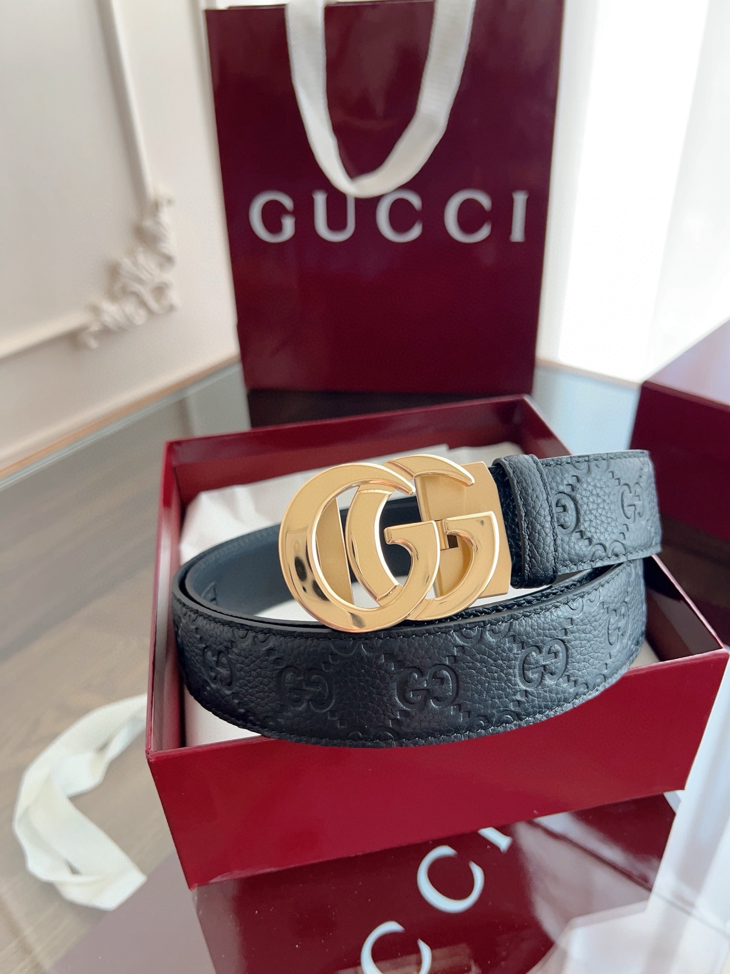 Gucci 古馳 自動平滑扣腰帶 精鋼打造五金 寬度35MM寬 雙面頭層牛皮 自由裁剪設計。