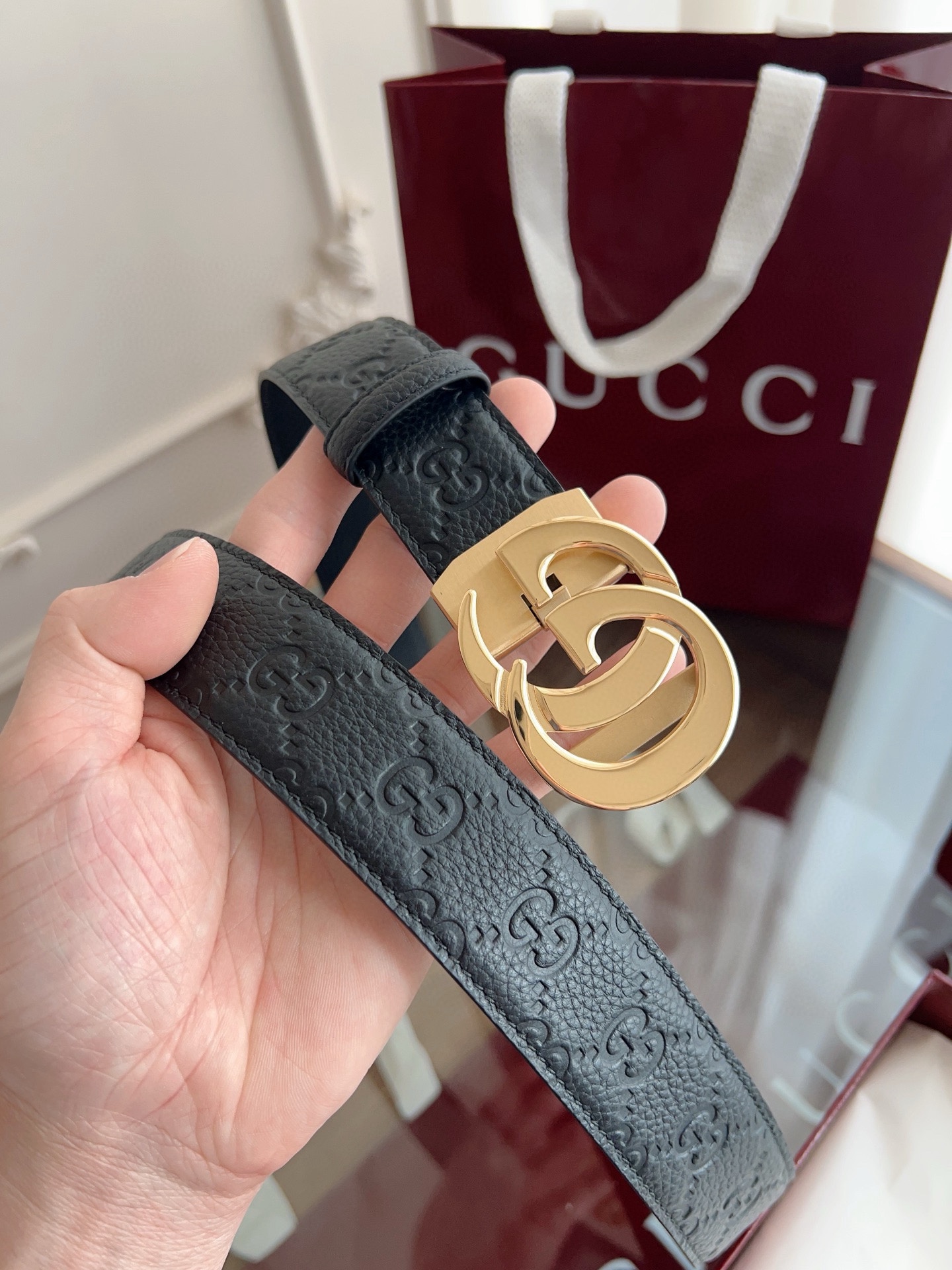Gucci 古馳 自動平滑扣腰帶 精鋼打造五金 寬度35MM寬 雙面頭層牛皮 自由裁剪設計。