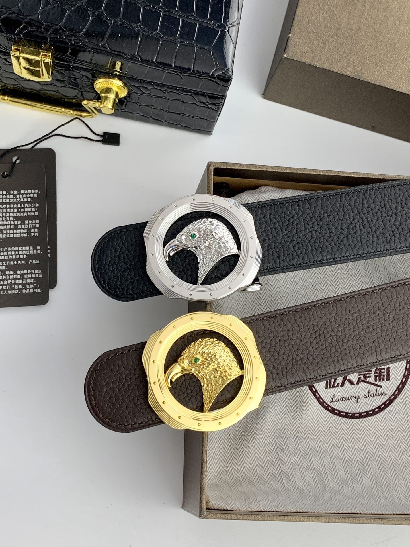 【史蒂芬】原版荔枝紋牛皮腰帶，搭配新款不鏽鋼鷹頭扣，寬度3.8cm，雙面可用，樹膏夾心，長度不可調節，尺碼（85-110）具有獨特吸引力！