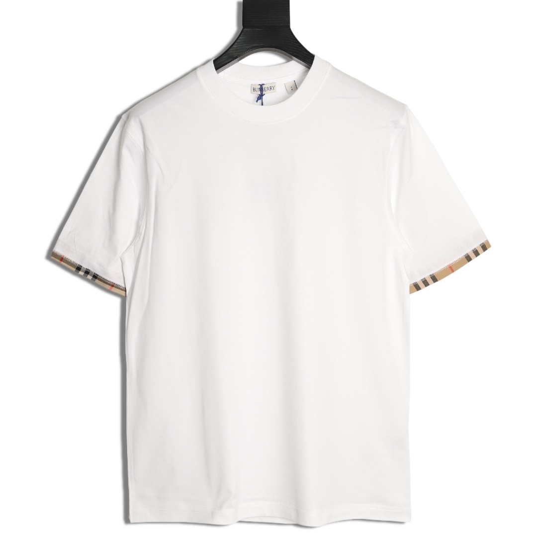 🔝BURBERRY巴寶莉BBR 格紋拼袖短袖T恤
正品購入，50支雙股100%精梳棉170克，2*2精品羅紋210克，面料拼接，面料酵洗，定制1：1商標，合身版型
B Size：S-XL