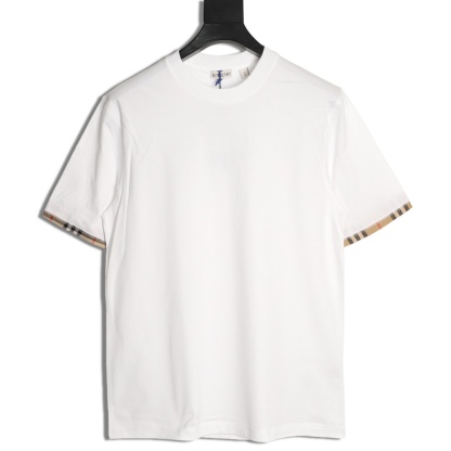 🔝BURBERRY巴寶莉BBR 格紋拼袖短袖T恤
正品購入，50支雙股100%精梳棉170克，2*2精品羅紋210克，面料拼接，面料酵洗，定制1：1商標，合身版型
B Size：S-XL