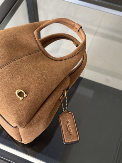 Coach新款首發🔥Lana19 mini號
尺寸：19✖️17cm
精緻小巧，簡約時尚
可手拎，可斜挎 ☑️小號 麂皮棕色
尺寸：19✖️17cm