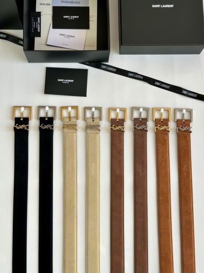 聖羅蘭 女士腰帶，進口小牛皮 配以CASSANDRE 標識腰帶環。古銅色金銀五金可選。精緻優雅的設計，寬度3.0cm