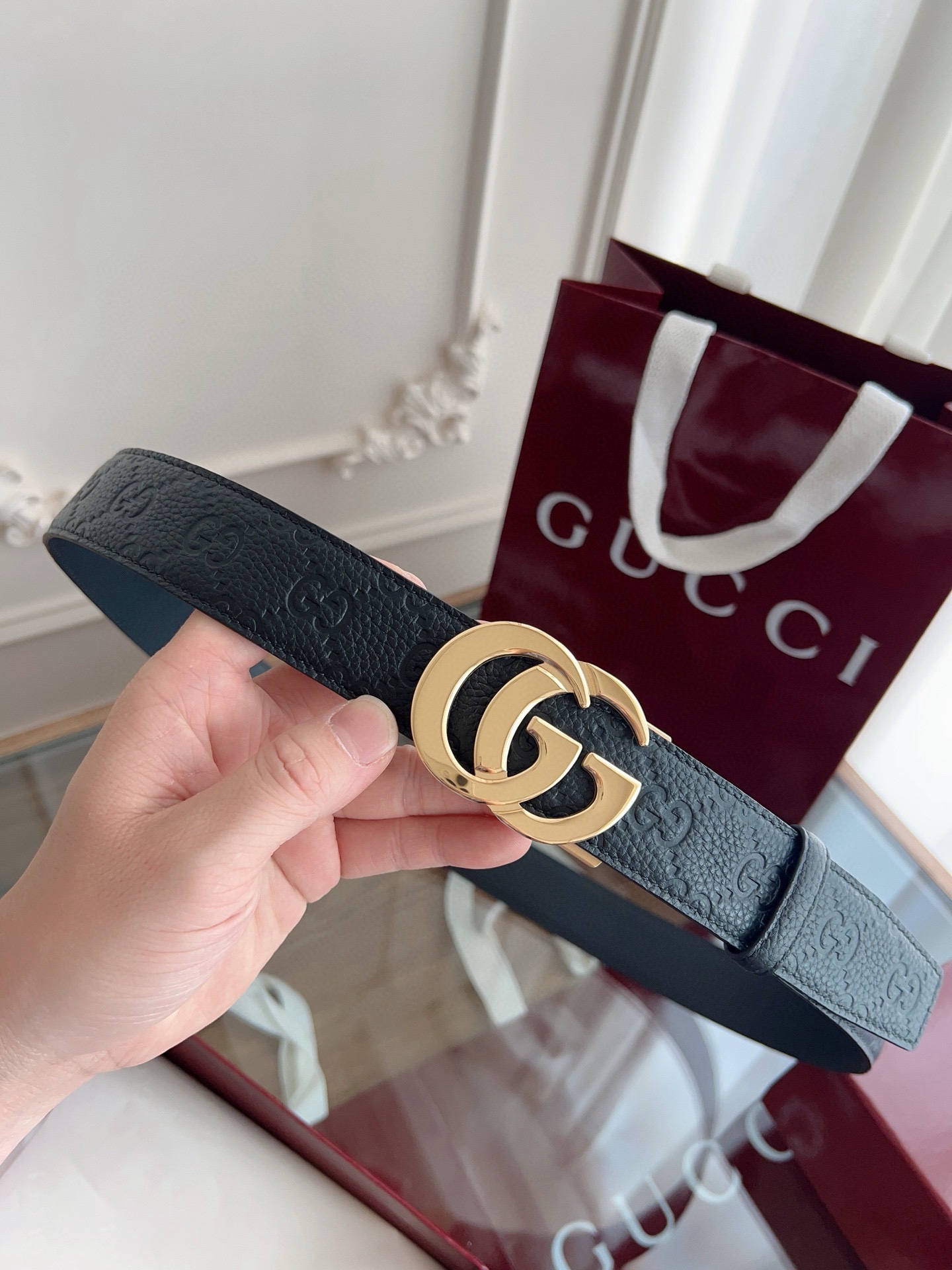 Gucci 古馳 自動平滑扣腰帶 精鋼打造五金 寬度35MM寬 雙面頭層牛皮 自由裁剪設計。