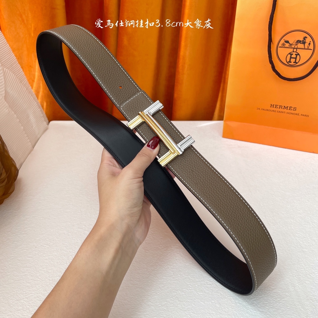愛馬仕】Hermes 原單愛馬仕，寬3.8cm進口原版皮帶身，雙面可兩面用，精品電鍍五金 ！
