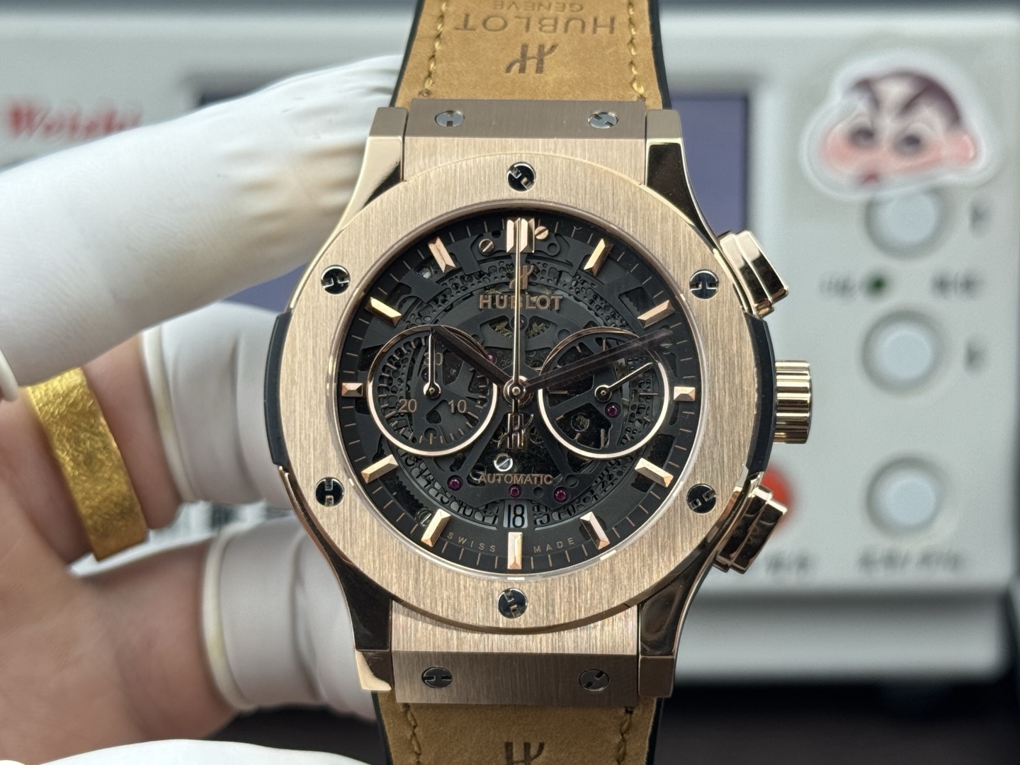 （实拍圖）升級版宇舶hublot恆寶表經典融合CLASSIC FUSION系列，直徑45mm，表殼316L精鋼，耐磨藍寶石玻璃，施華洛世奇鑽石鑲嵌，進口搭載進口7750多巧能計時機芯，還原原裝所有功能，在不同的時空共鳴，如繪畫，如音樂，如時計，獨一無二的HUBLOT最配獨一無二的他，經典融合計時腕表。
