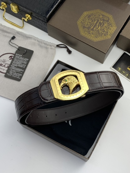 【史蒂芬】原版鰐魚紋牛皮腰帶，搭配新款不鏽鋼鷹頭扣，寬度3.8cm，雙面可用，長度不可調節，尺碼（85-110）具有獨特吸引力！