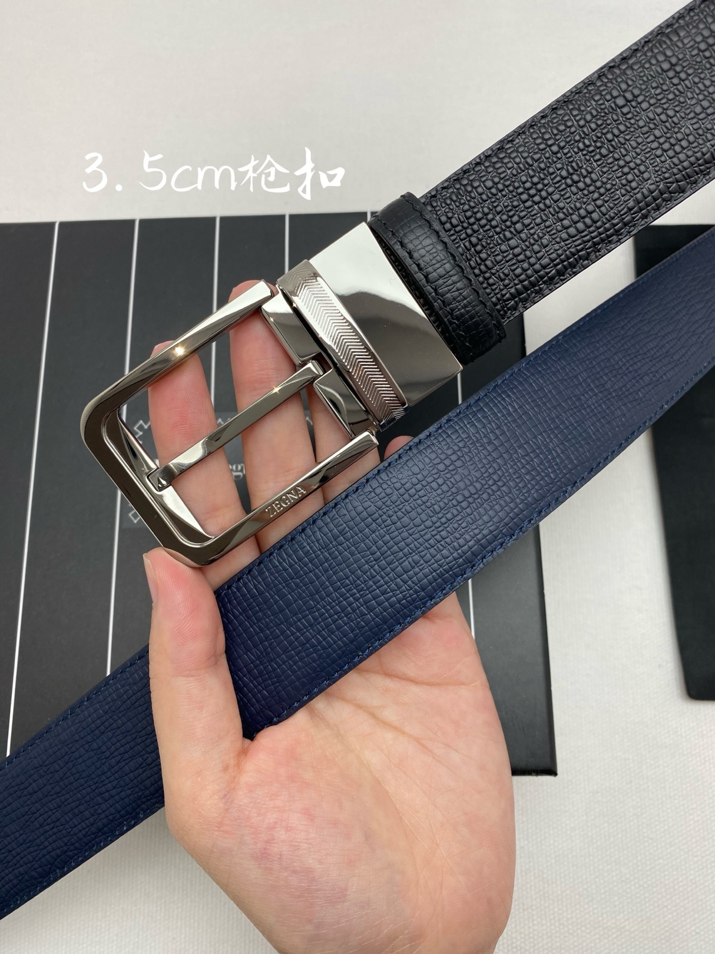 傑尼亞男士腰帶- 寬度35MM 精品扣精工打造  進口小牛皮 獨特設計工藝 手感柔軟 可以裁剪