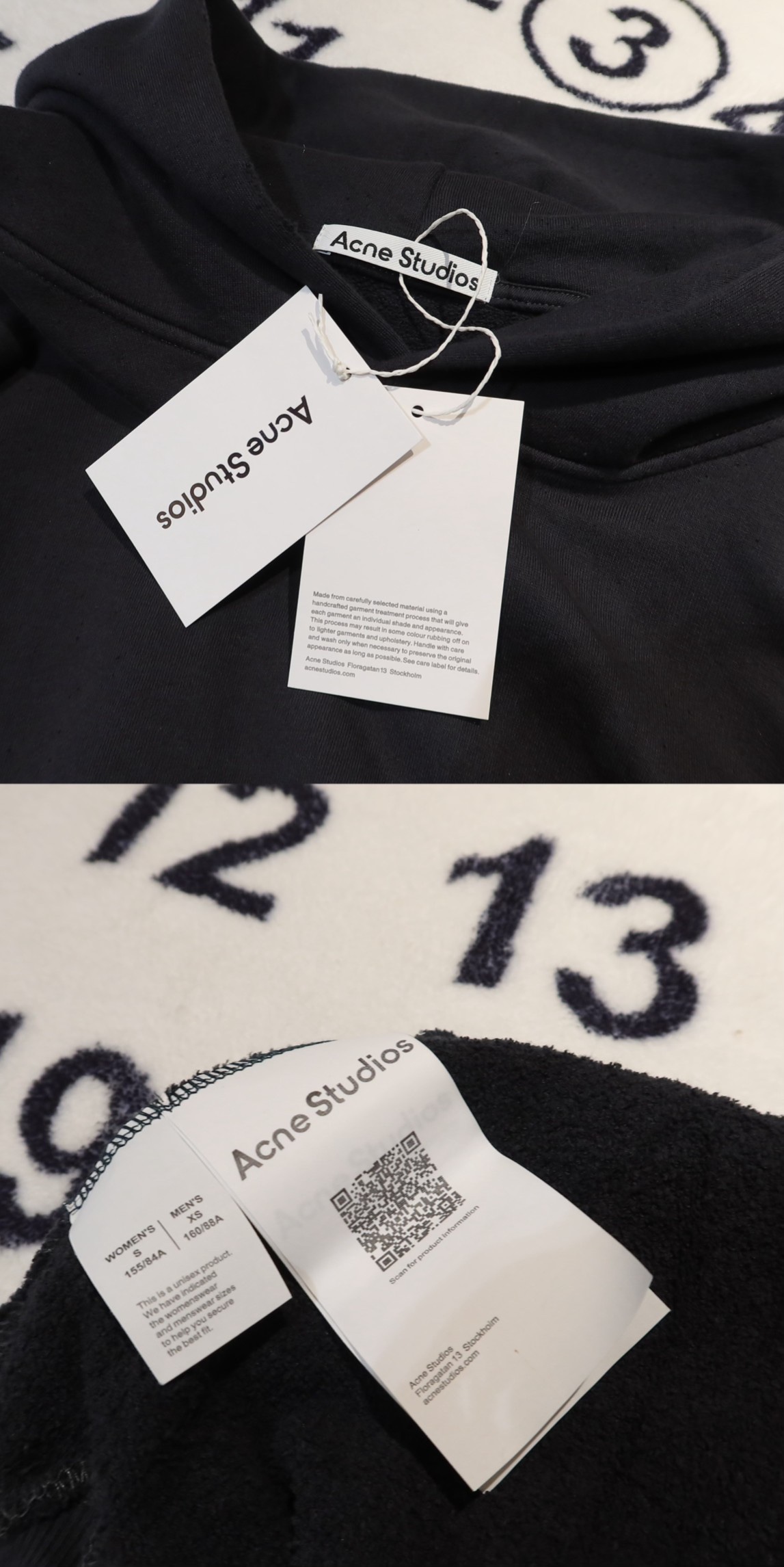 Acne Studios 純色1996系列復古水洗破洞字母衛衣 原廠品質 男女同款

-面料：採用原版一比一定織定染原版一致380g面料。含量棉89％聚酯纖維11％，面料表面紗結看似起球效果，實則是獨家棉點肌理工藝，3D立體觸感，還原面料99％原生質感。

-輔料：原版拆解開發，一比一定制的小標，領標，水洗，吊牌，五金等等。

-工藝：原版分解，從裁剪，拼接，到縫製工藝完全原版一比一。衣破洞位置均為手工砂輪打磨，全衣上下幾十處破洞。噴色做舊部位需要噴馬騮師傅多次調試顏色，經過多次水洗，烘幹才