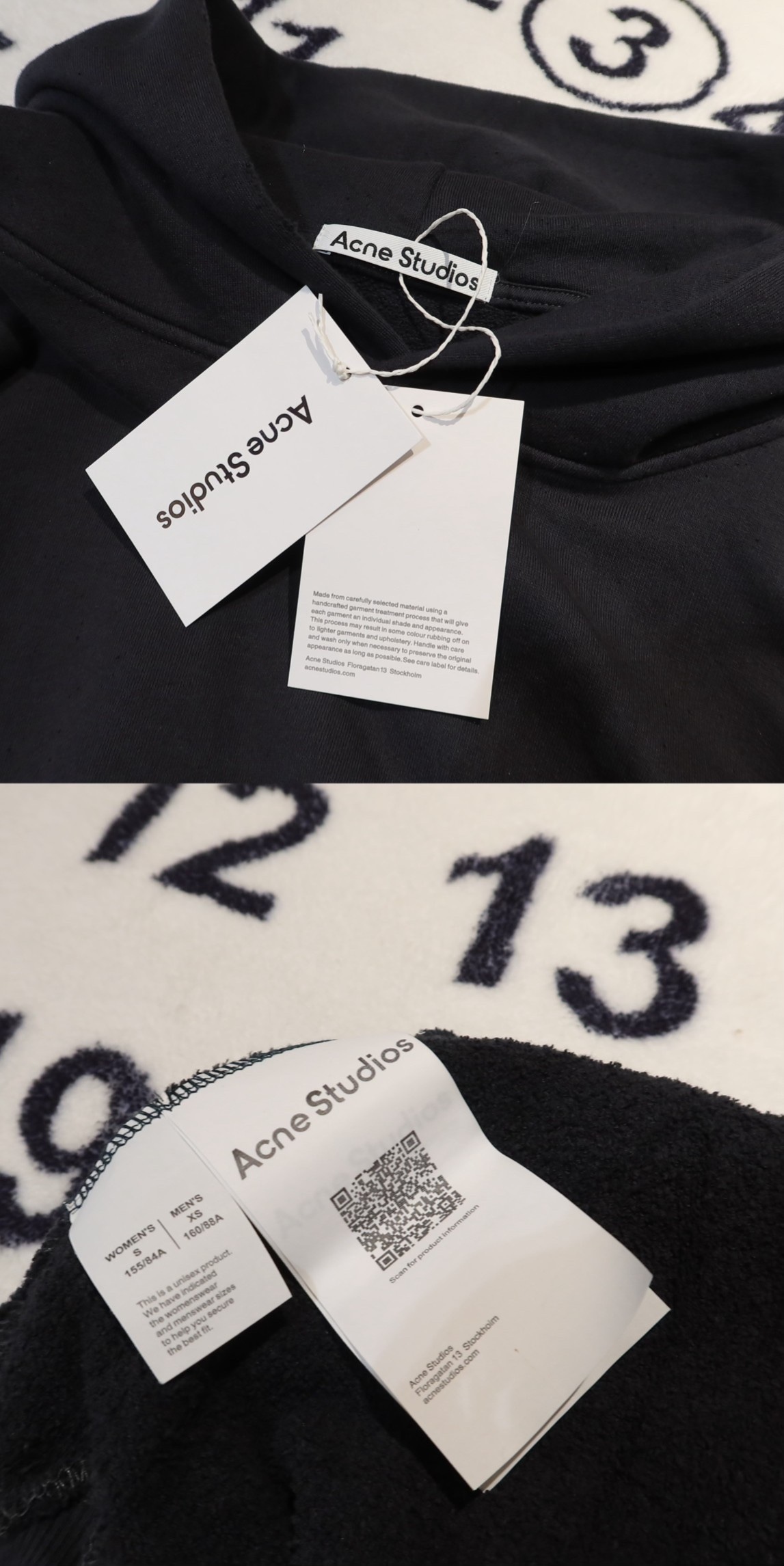 Acne Studios 純色1996系列復古水洗破洞字母衛衣 原廠品質 男女同款

-面料：採用原版一比一定織定染原版一致380g面料。含量棉89％聚酯纖維11％，面料表面紗結看似起球效果，實則是獨家棉點肌理工藝，3D立體觸感，還原面料99％原生質感。

-輔料：原版拆解開發，一比一定制的小標，領標，水洗，吊牌，五金等等。

-工藝：原版分解，從裁剪，拼接，到縫製工藝完全原版一比一。衣破洞位置均為手工砂輪打磨，全衣上下幾十處破洞。噴色做舊部位需要噴馬騮師傅多次調試顏色，經過多次水洗，烘幹才