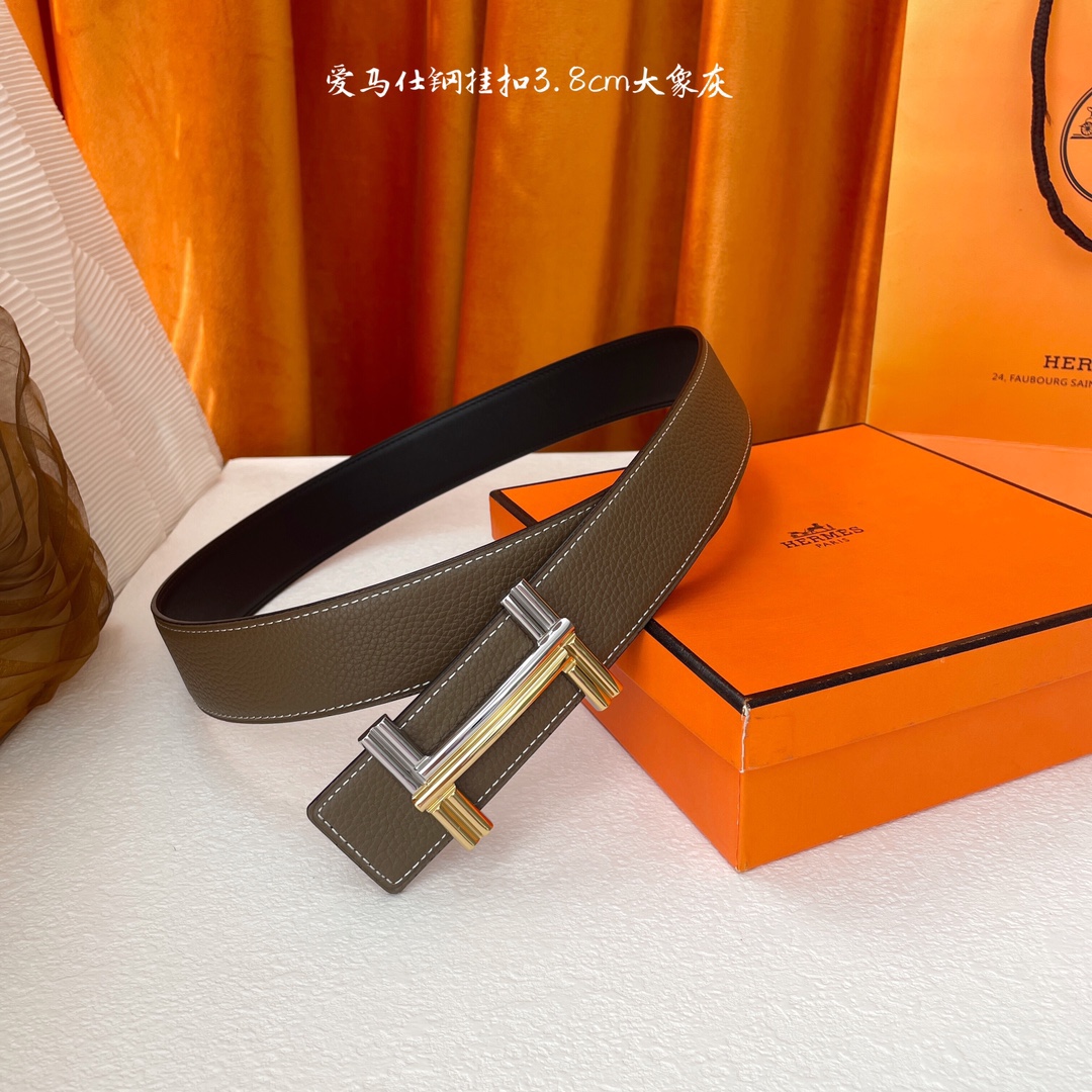 愛馬仕】Hermes 原單愛馬仕，寬3.8cm進口原版皮帶身，雙面可兩面用，精品電鍍五金 ！