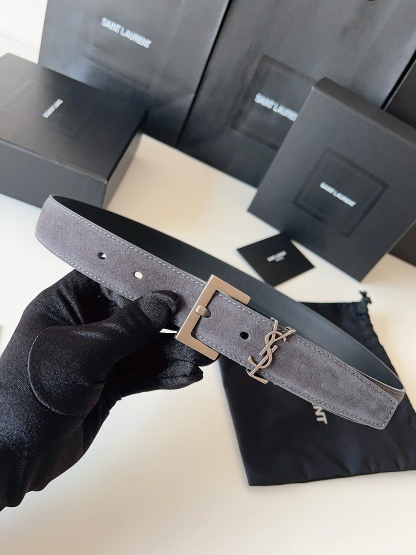 
ysl聖羅蘭2026女士新款腰帶，冬季爆款絨面原版皮，方形搭扣配以ysl標識腰帶環，女士冬季必備款，寬度3.0cm
