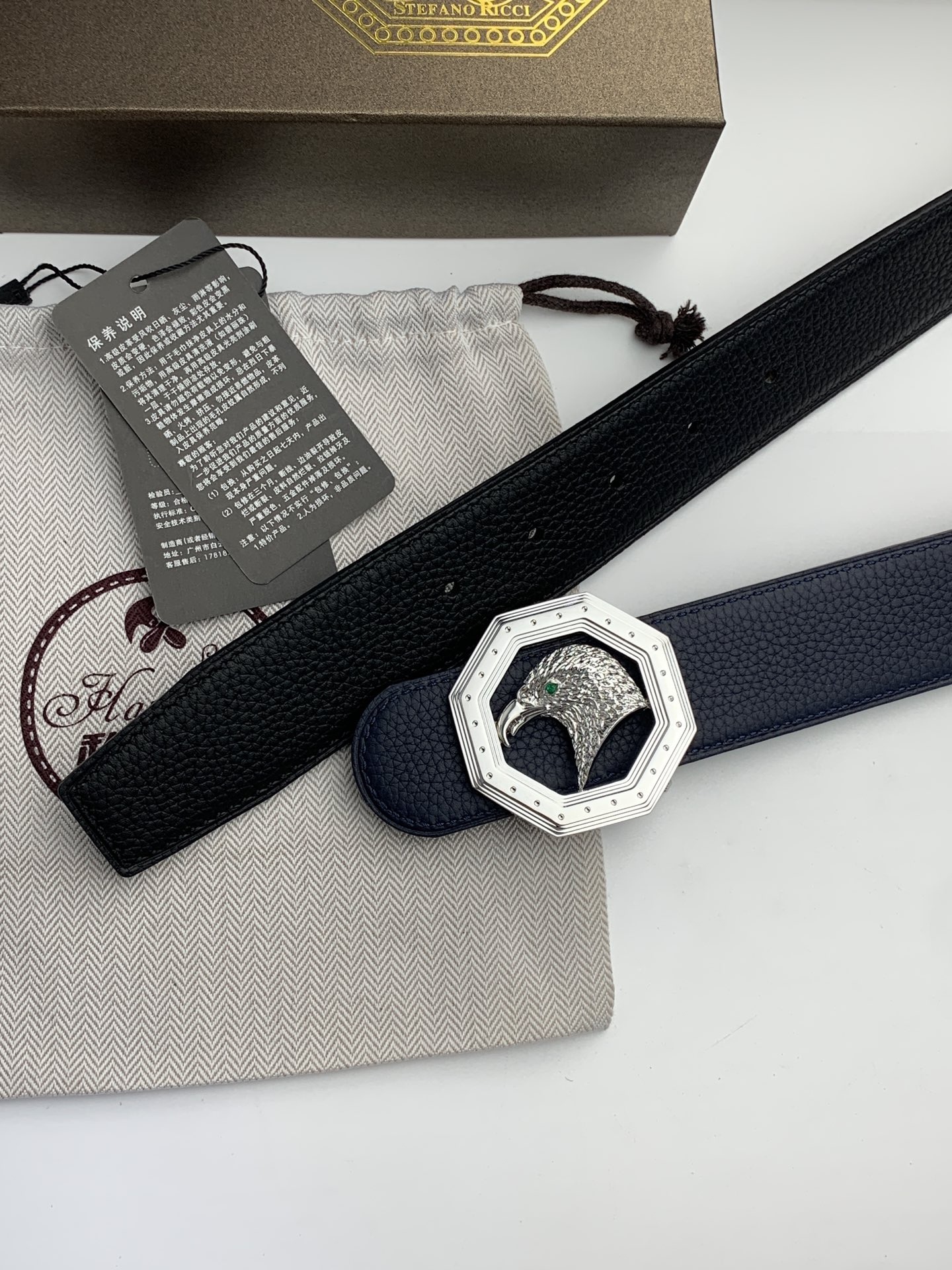 【史蒂芬】原版荔枝紋牛皮腰帶，搭配新款不鏽鋼鷹頭扣，寬度3.8cm，雙面可用，樹膏夾心，長度不可調節，尺碼（85-110）具有獨特吸引力！