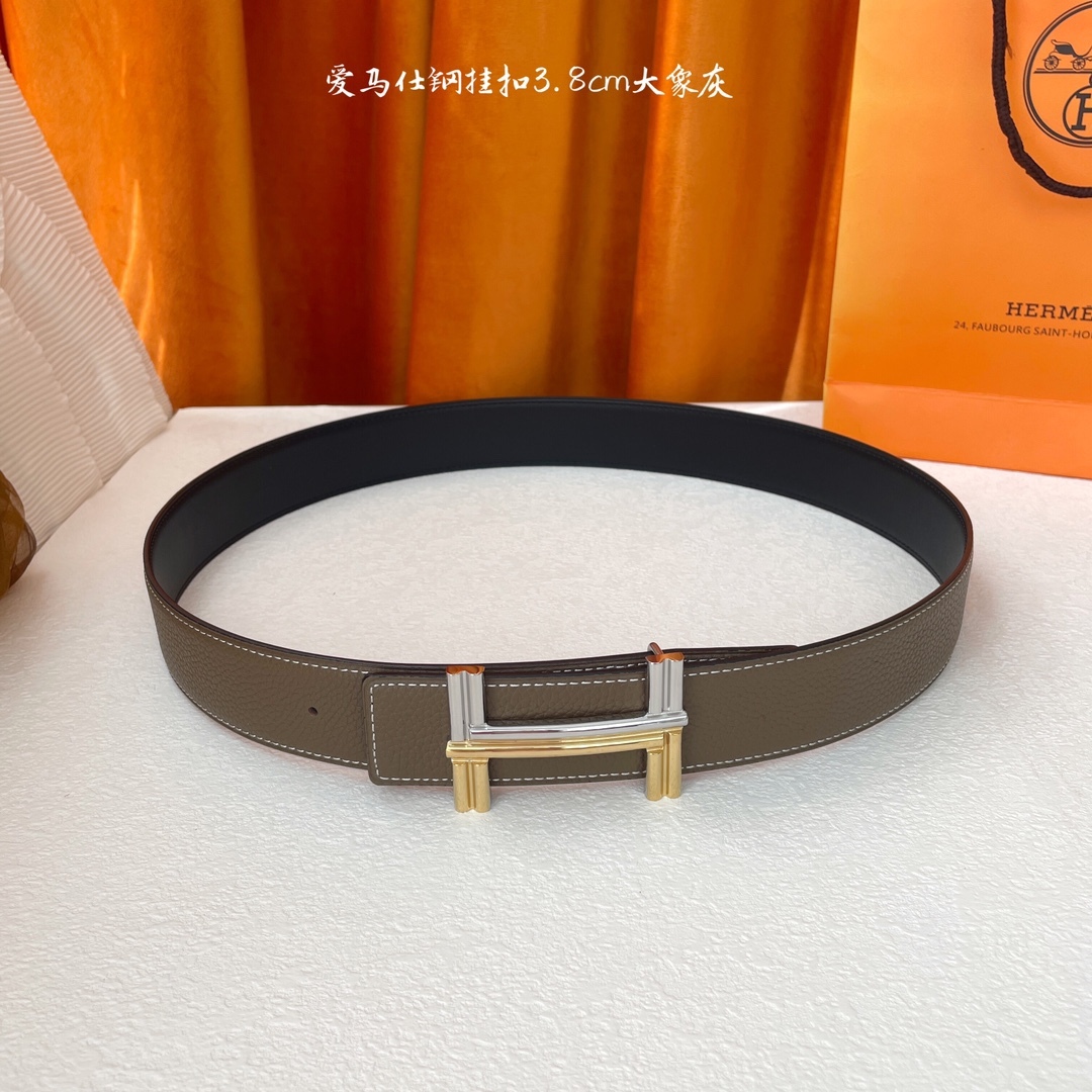 愛馬仕】Hermes 原單愛馬仕，寬3.8cm進口原版皮帶身，雙面可兩面用，精品電鍍五金 ！