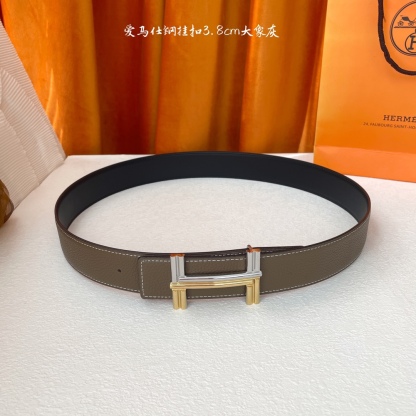 愛馬仕】Hermes 原單愛馬仕，寬3.8cm進口原版皮帶身，雙面可兩面用，精品電鍍五金 ！