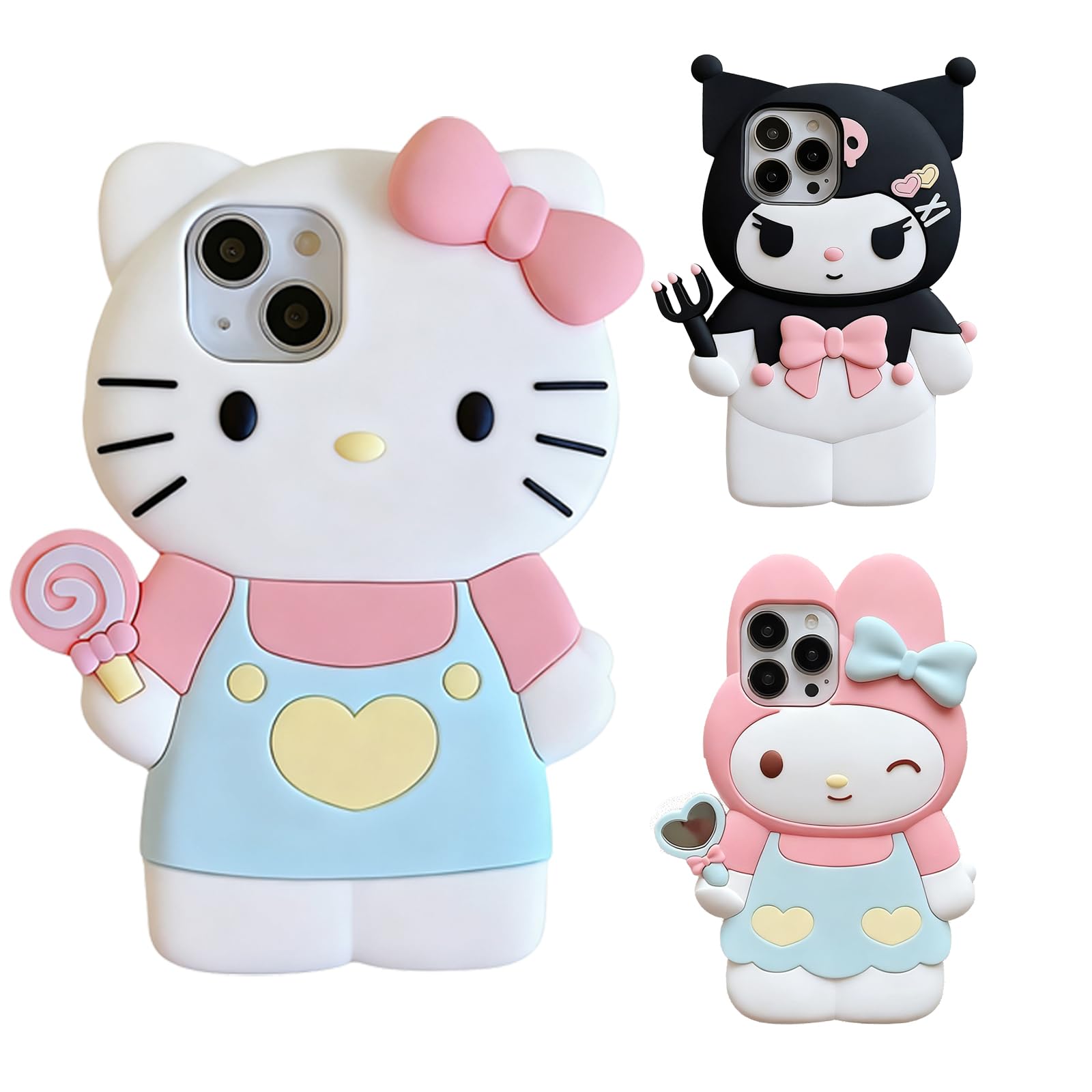 iPhone 用 ケース サンリオ 漫画 3Dシリコンワンピースデザイン クリエイティブな耐衝撃性と落下防止 軽量で傷に強く 落下防止 防塵 指紋防止 かわいい
