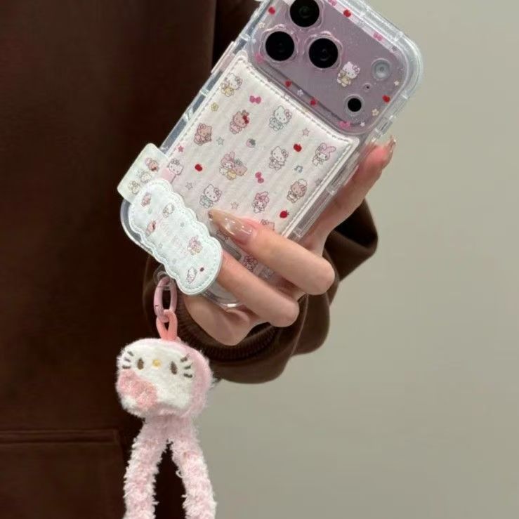 キティ＆マイメロディ 折りたたみスタンド iPhone 17 Pro Max ケース iPhone 16 Pro/15 Pro/14 /13 用 可愛い シリコン 革風 ソフトケース 衝撃保護