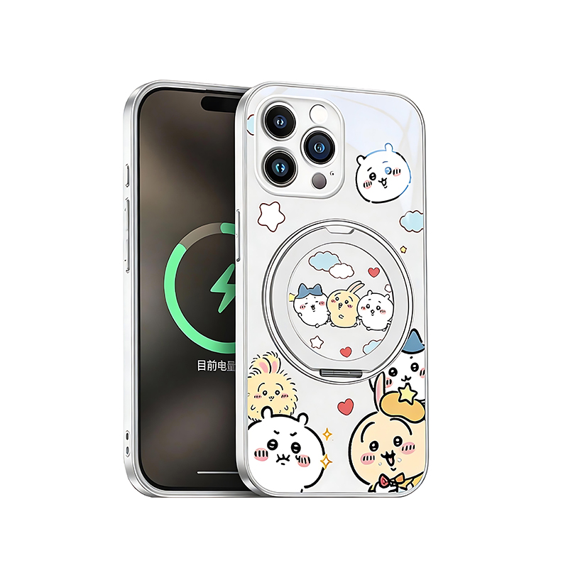  iPhone 17 用 磁気吸着保護ケース ちいかわ MagSafe対応 スタンド機能付き 強化ガラス 高精細プリント おしゃれで可愛い 耐衝撃・耐落下 指紋防止 ストラップホール付き