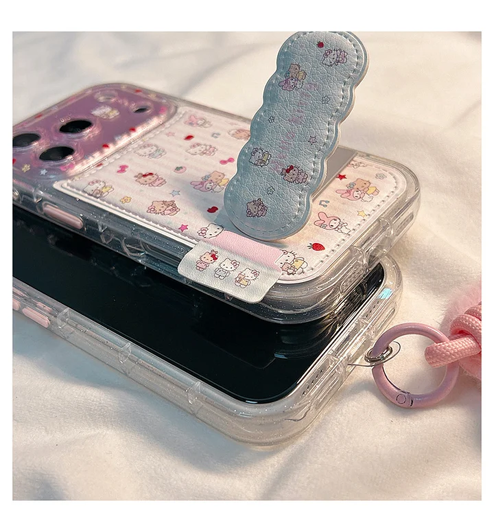 キティ＆マイメロディ 折りたたみスタンド iPhone 17 Pro Max ケース iPhone 16 Pro/15 Pro/14 /13 用 可愛い シリコン 革風 ソフトケース 衝撃保護