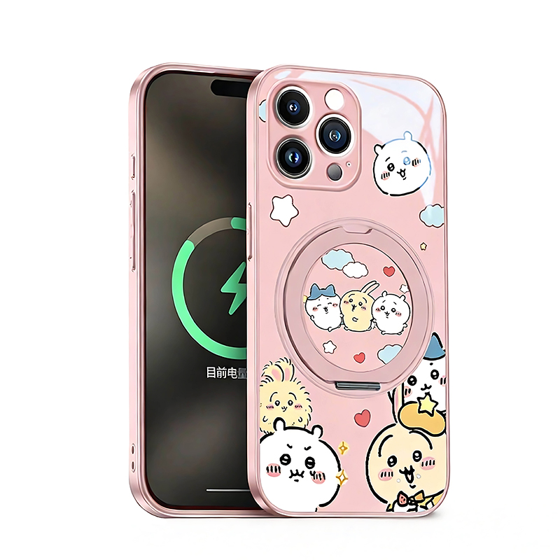  iPhone 17 用 磁気吸着保護ケース ちいかわ MagSafe対応 スタンド機能付き 強化ガラス 高精細プリント おしゃれで可愛い 耐衝撃・耐落下 指紋防止 ストラップホール付き