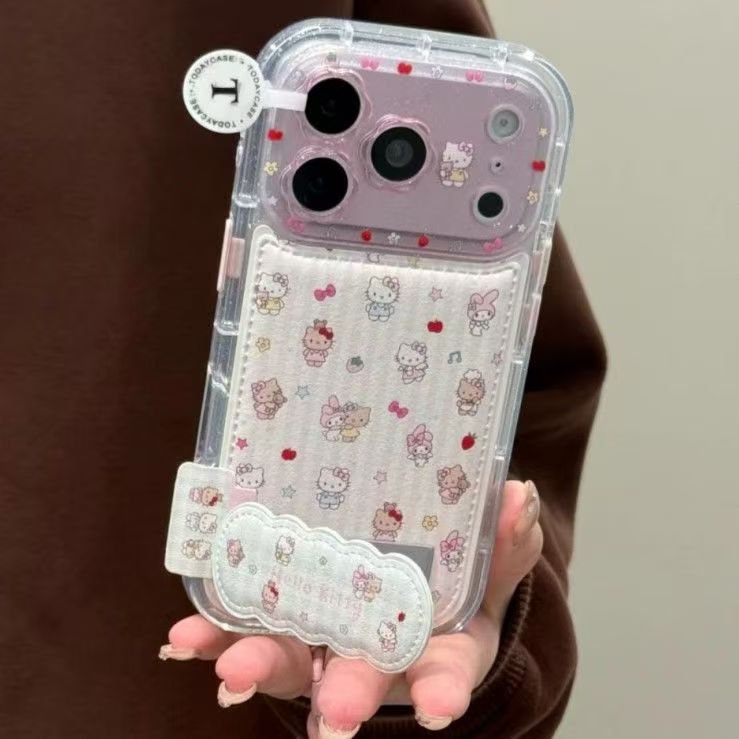 キティ＆マイメロディ 折りたたみスタンド iPhone 17 Pro Max ケース iPhone 16 Pro/15 Pro/14 /13 用 可愛い シリコン 革風 ソフトケース 衝撃保護