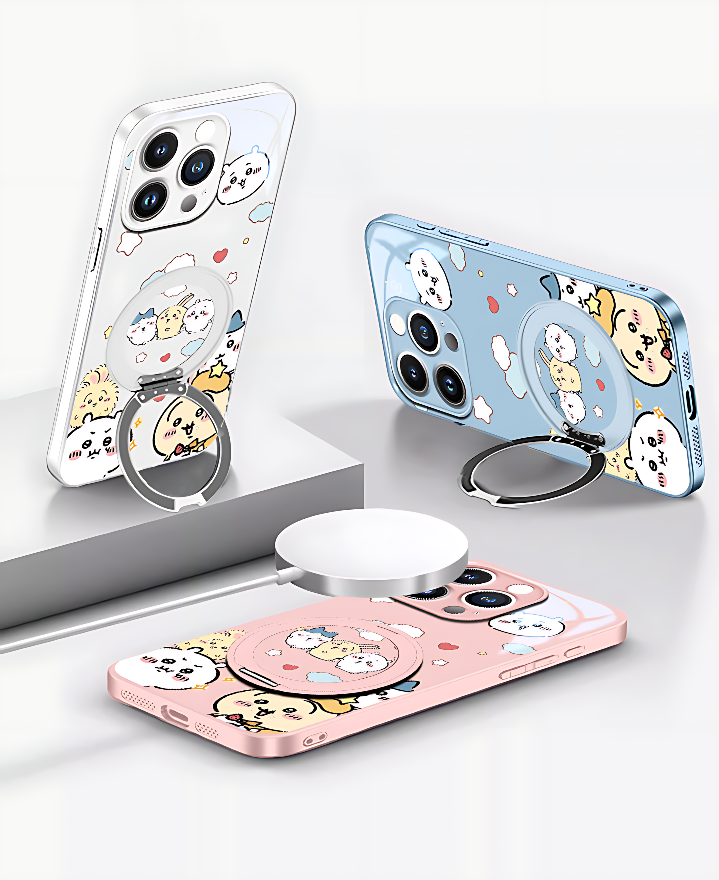  iPhone 17 用 磁気吸着保護ケース ちいかわ MagSafe対応 スタンド機能付き 強化ガラス 高精細プリント おしゃれで可愛い 耐衝撃・耐落下 指紋防止 ストラップホール付き