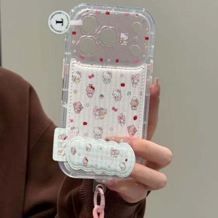 キティ＆マイメロディ 折りたたみスタンド iPhone 17 Pro Max ケース iPhone 16 Pro/15 Pro/14 /13 用 可愛い シリコン 革風 ソフトケース 衝撃保護