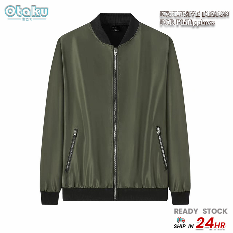 Solid standing collar baseball jacket for men Bomber Jacket with Zipper Plain Trendy Casual Korean