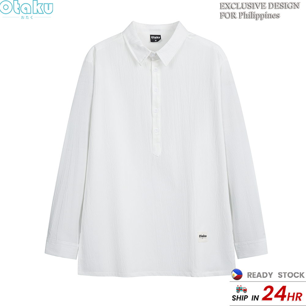 Otaku long sleeve Men's solid color business Polo Long Sleeve Korean Fashion polo shirtTops M-3xl
