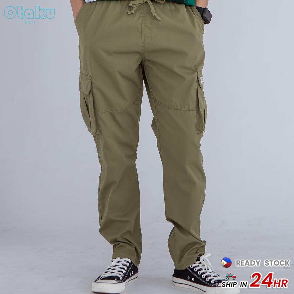 Otaku Men’s Cargo Pants With 6 Pockets  Khaki Cargo Wide Leg Pants for Man Straight Cut Cargo pants
