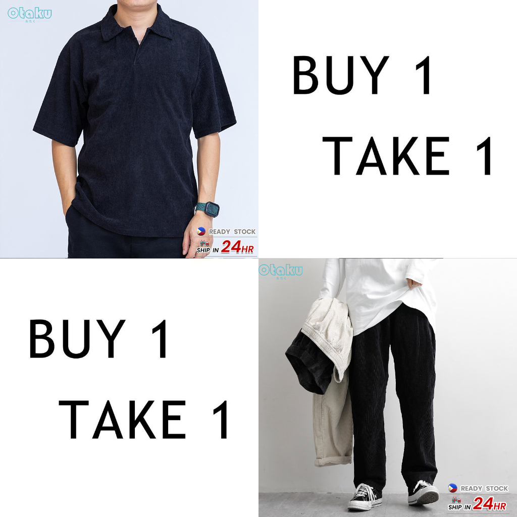 OTAKU 【Buy 1 take 1】Men's Clothes Set Korean Fashion Corduroy Shirts&Plain Paint Casual Unisex S-2xl