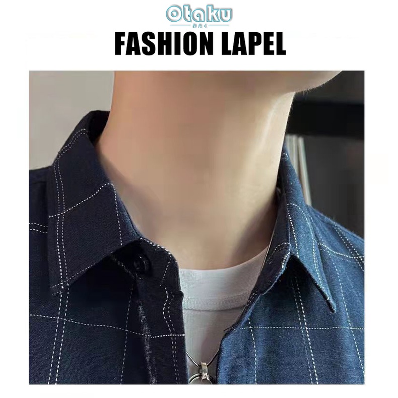 OTAKU Plaid Polo For Men Long Sleeve Loose Casual Shirts Overlay And Women