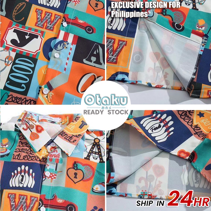 OTAKU Hawaiian Polo Suit For Men Floral Shirt Set Beach Oversized Plus Size