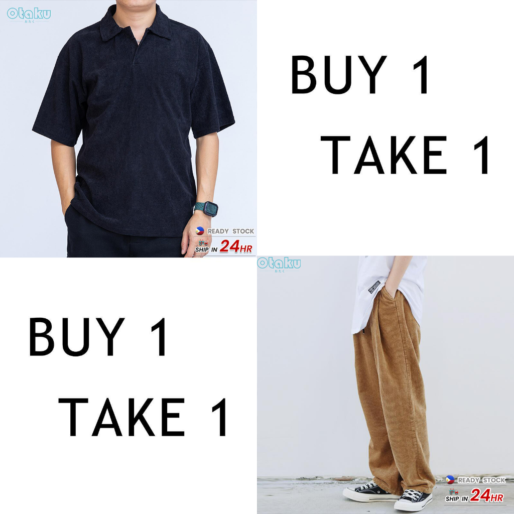 OTAKU 【Buy 1 take 1】Men's Clothes Set Korean Fashion Corduroy Shirts&Plain Paint Casual Unisex S-2xl