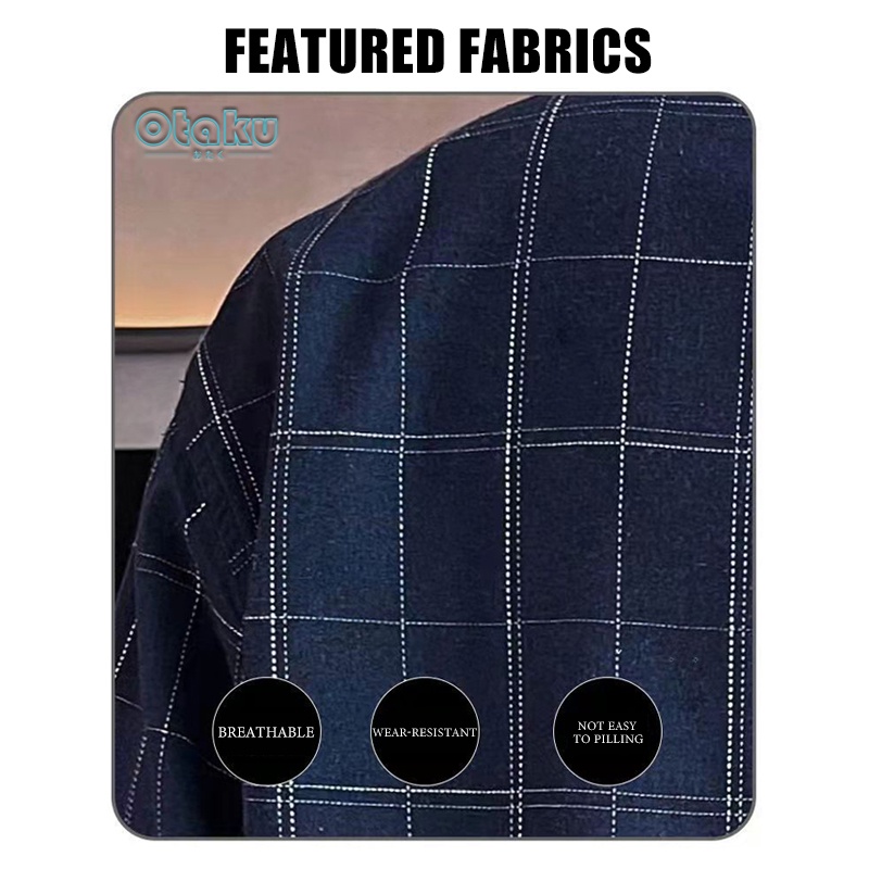 OTAKU Plaid Polo For Men Long Sleeve Loose Casual Shirts Overlay And Women