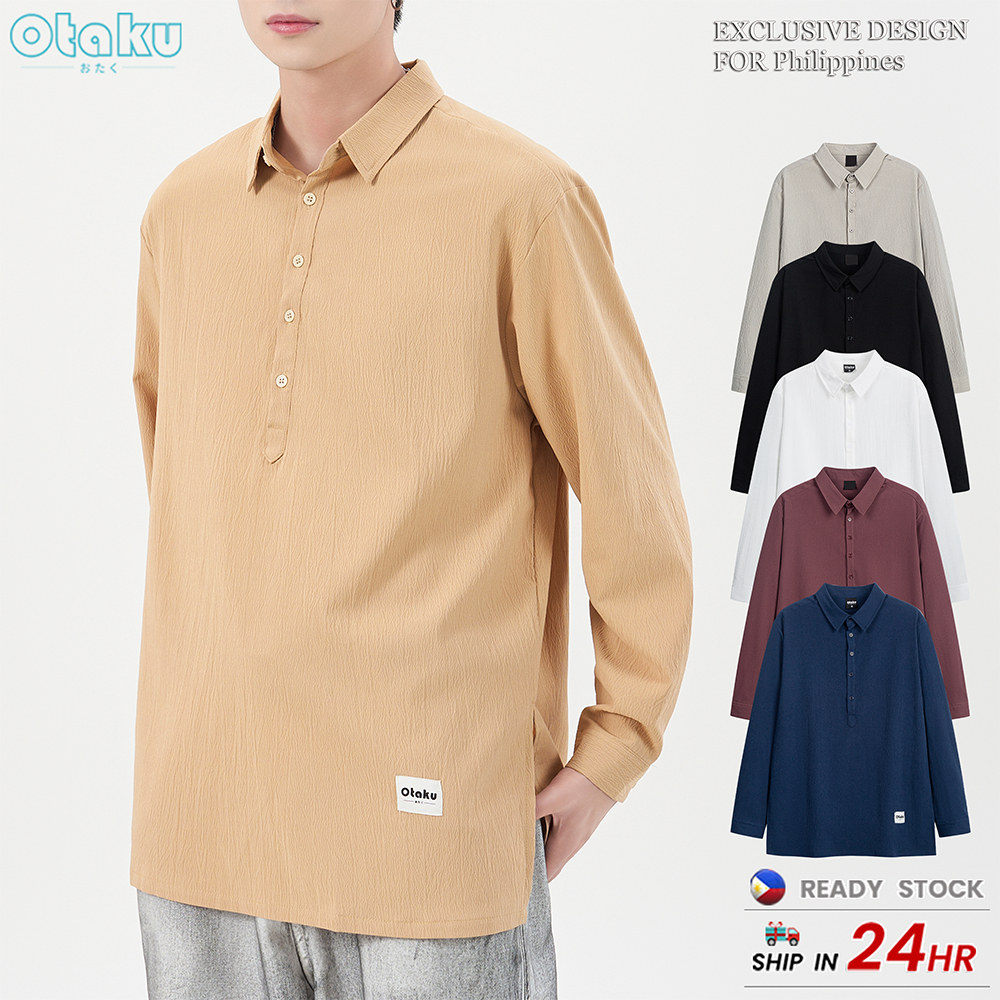 Otaku long sleeve Men's solid color business Polo Long Sleeve Korean Fashion polo shirtTops M-3xl