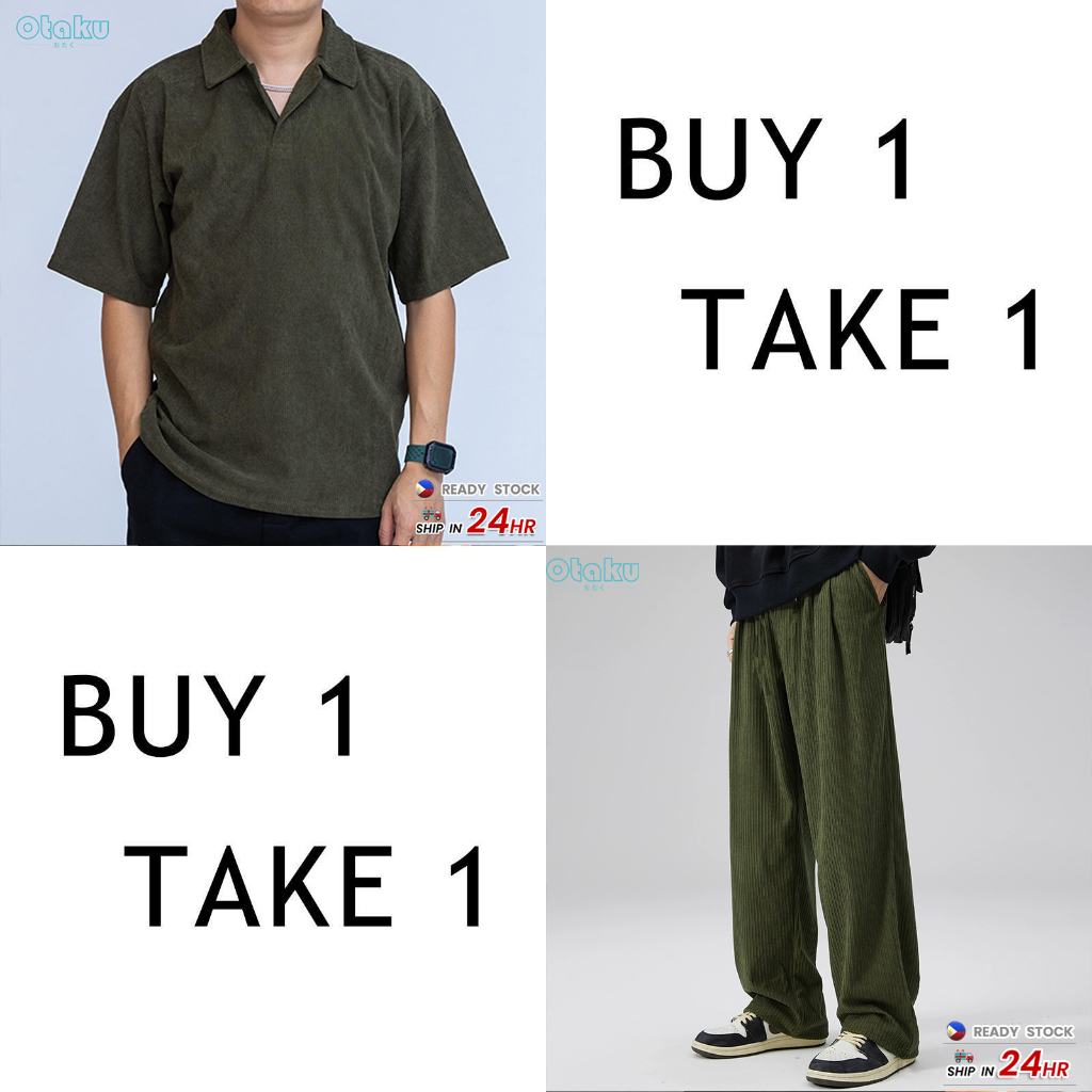 OTAKU 【Buy 1 take 1】Men's Clothes Set Korean Fashion Corduroy Shirts&Plain Paint Casual Unisex S-2xl