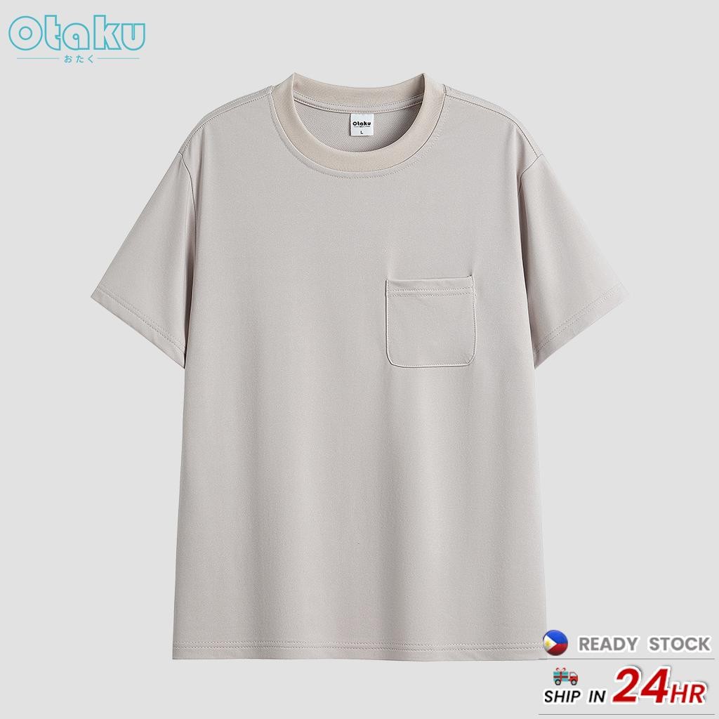 OTAKU T-shirt for Men With Pockets Plain Casual Pocket T-shirts Round Neck Short Sleeve Fashion