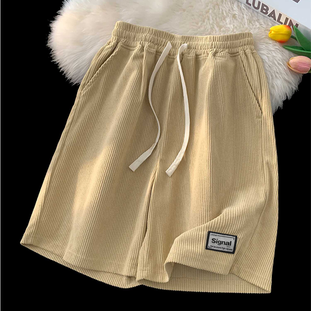 Otaku Men's Premiun Shorts Pants 220g Trendy Corduroy Shorts With Back Pocket For Men Casual Sport