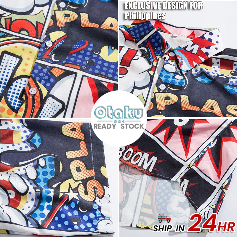 OTAKU Hawaiian Polo Suit For Men Floral Shirt Set Beach Oversized Plus Size