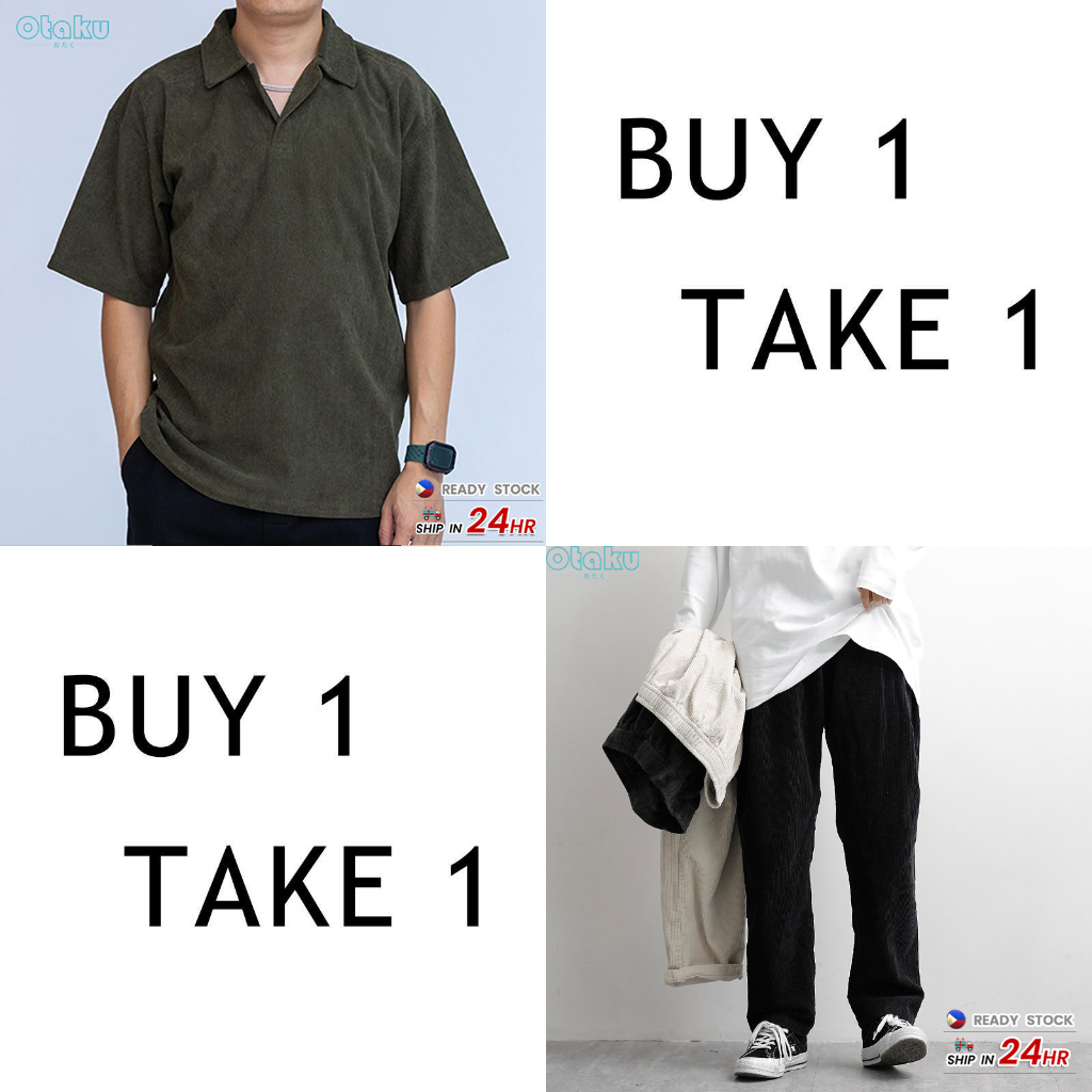 OTAKU 【Buy 1 take 1】Men's Clothes Set Korean Fashion Corduroy Shirts&Plain Paint Casual Unisex S-2xl