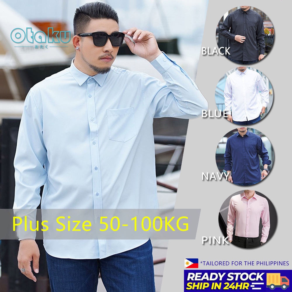 OTAKU Men Long Sleeve Polo Shirts Plus Size Office Casual Plain 5 Colors