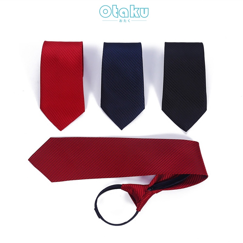 OTAKU Necktie For Men Zip Tie Wedding Graduation Business Black ,Dark Red, Navy