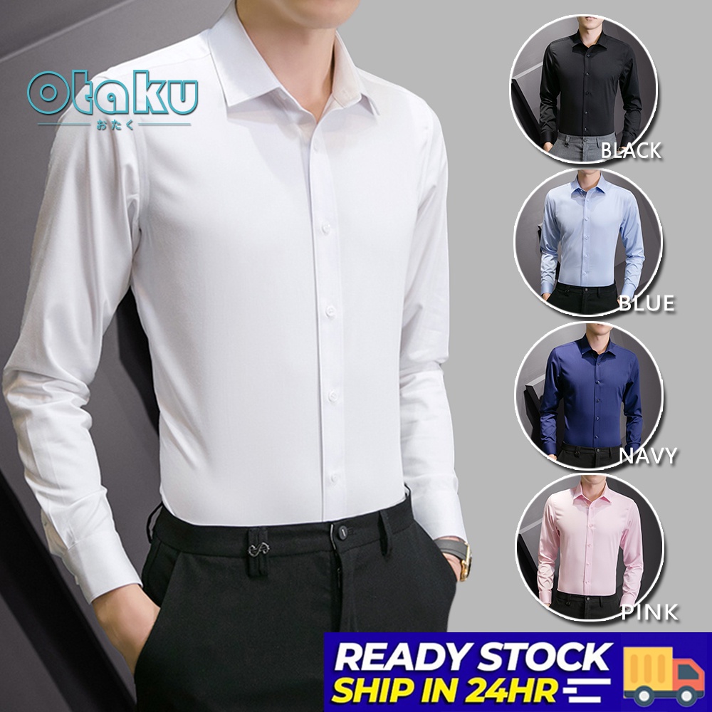 OTAKU Polo Shirt For Men Long Sleeve Office Plain Shirts M-3xl Formal Unisex
