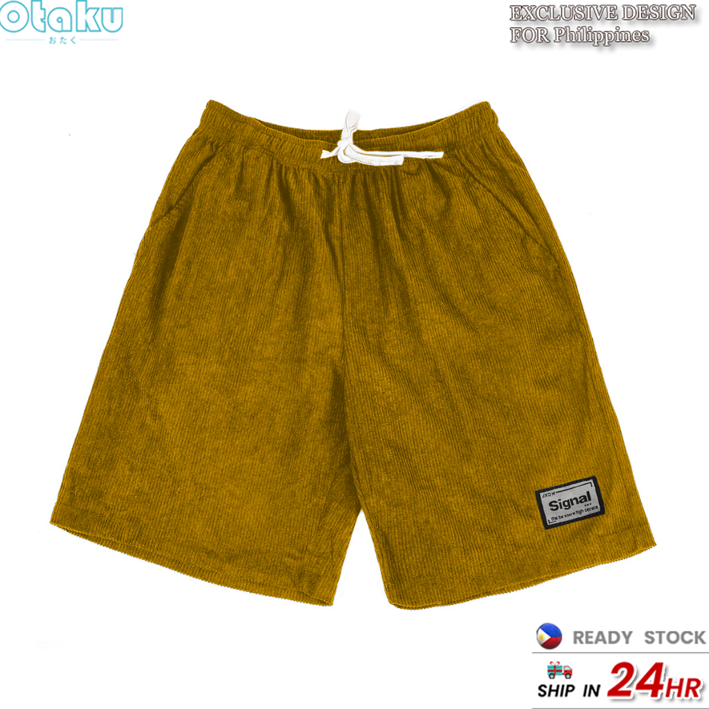 Otaku Men's Premiun Shorts Pants 220g Trendy Corduroy Shorts With Back Pocket For Men Casual Sport
