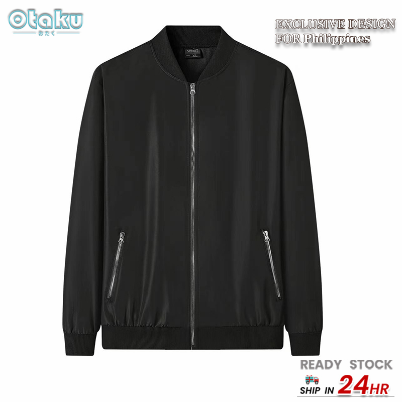 Solid standing collar baseball jacket for men Bomber Jacket with Zipper Plain Trendy Casual Korean