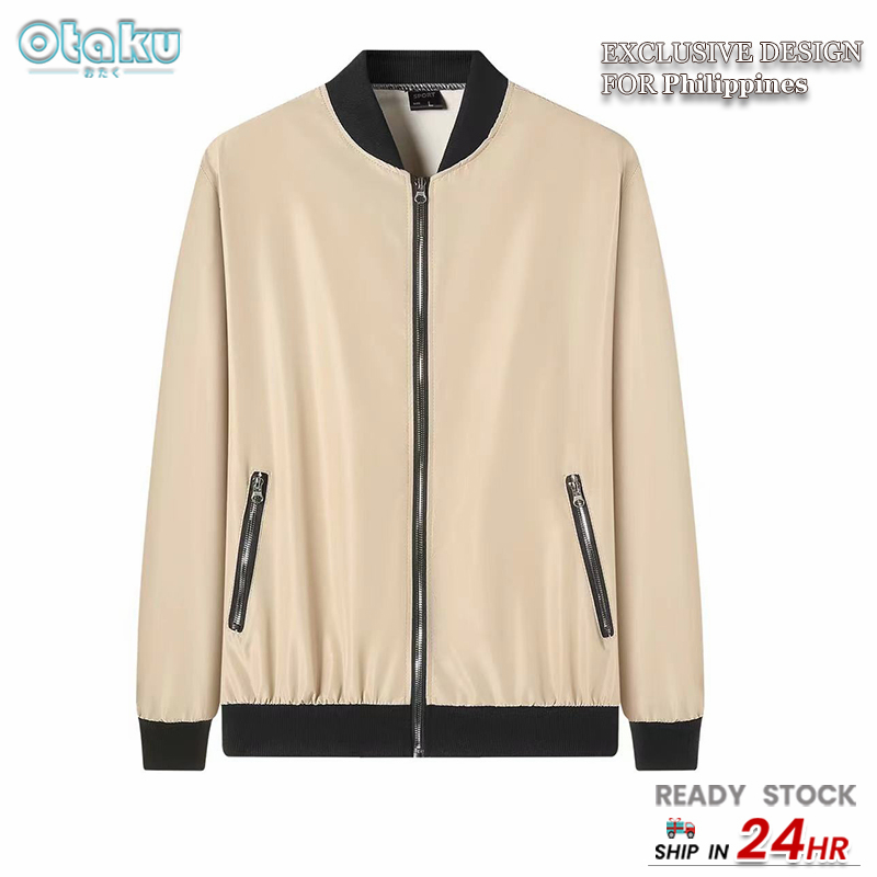 Solid standing collar baseball jacket for men Bomber Jacket with Zipper Plain Trendy Casual Korean