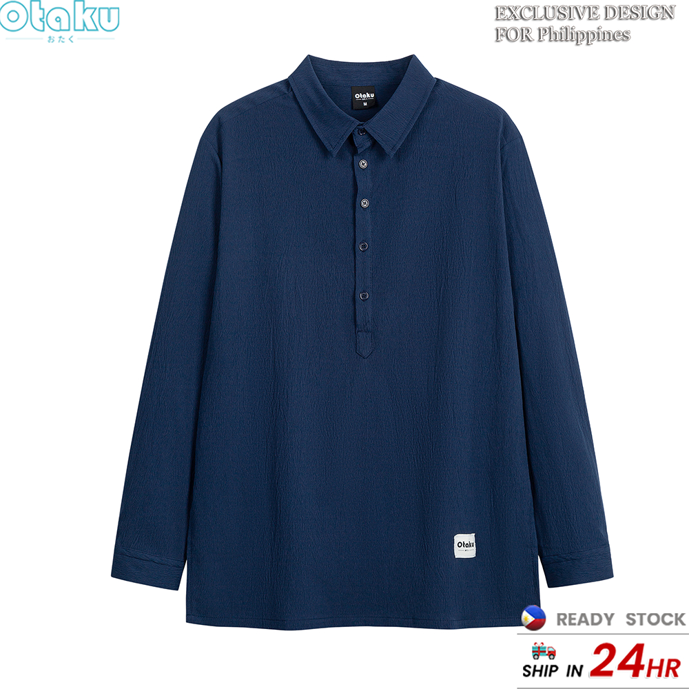 Otaku long sleeve Men's solid color business Polo Long Sleeve Korean Fashion polo shirtTops M-3xl
