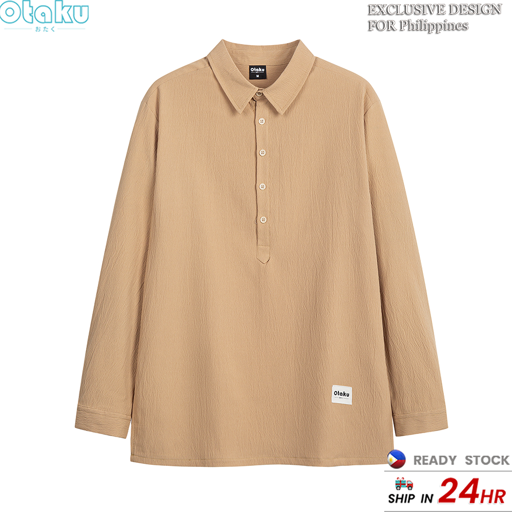 Otaku long sleeve Men's solid color business Polo Long Sleeve Korean Fashion polo shirtTops M-3xl