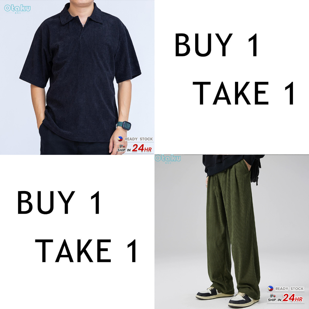 OTAKU 【Buy 1 take 1】Men's Clothes Set Korean Fashion Corduroy Shirts&Plain Paint Casual Unisex S-2xl